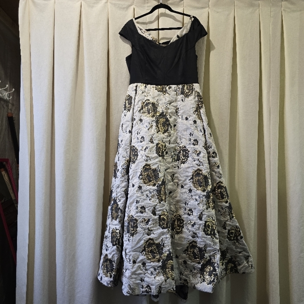 Black, Gold, and Silver Floral Prom Dress